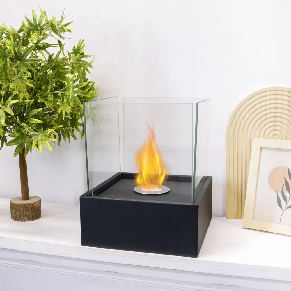 Square Tabletop Fire Bowl Pot with Four-Sided Glass