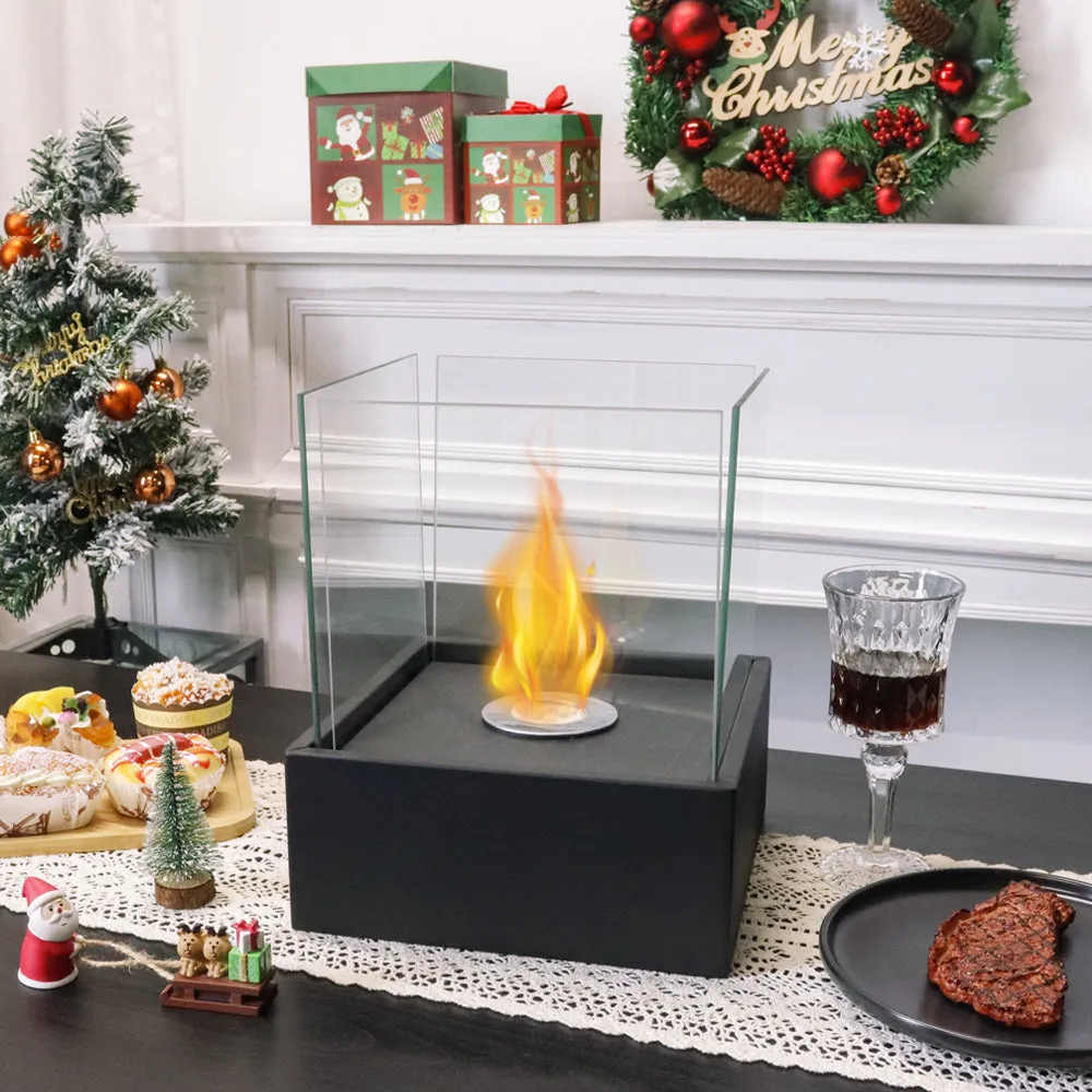 Square Tabletop Fire Bowl Pot with Four-Sided Glass