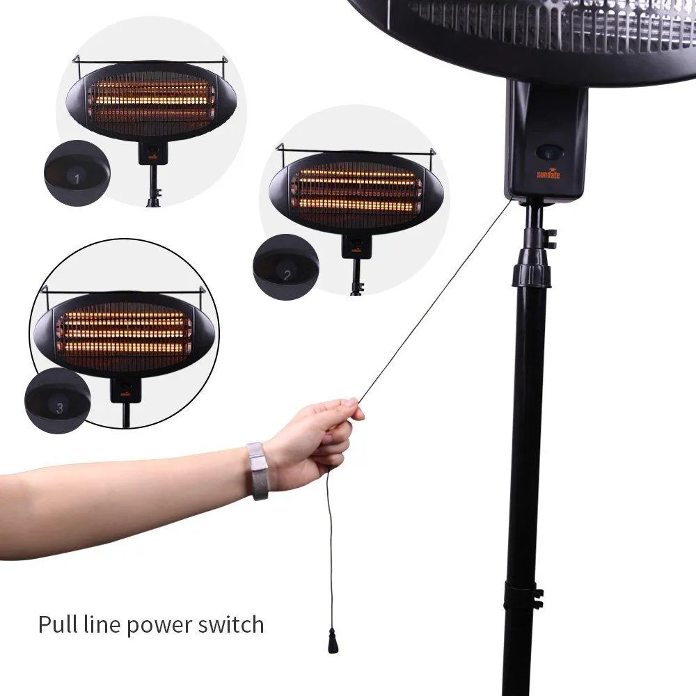Sundate Halogen Patio Heater, Indoor/Outdoor Electric Vertical Heater with 3 Power Levels, PHP-1500DI