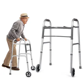 Versatile 32-39 Adjustable Foldable Walker with 5 Wheels & Folding Button, Supports up to 300 lbs