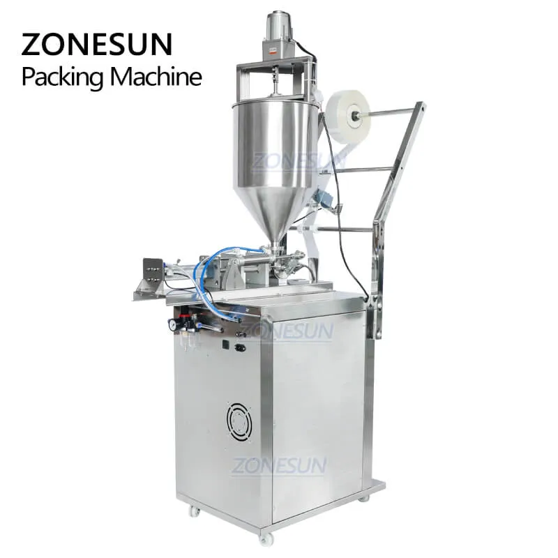 ZONESUN Automatic Oil Chili Sauce Bagged Salad Ketchup Tomato Paste Sachet Cream Liquid Pouch Filling Mixing And Sealing Machine