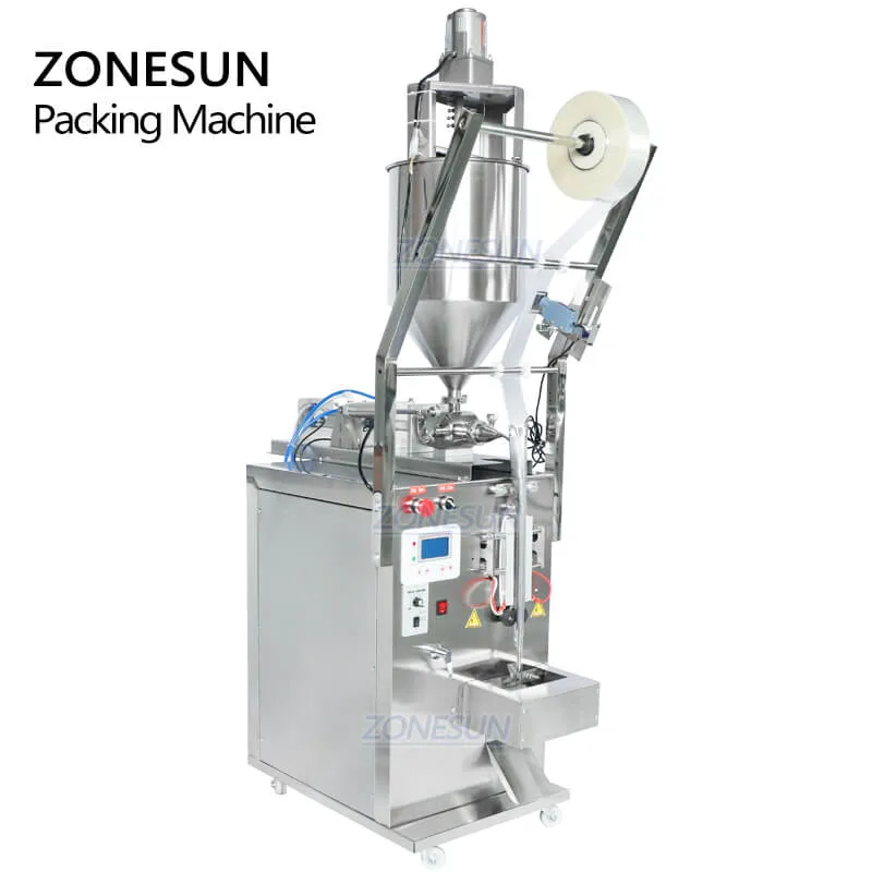 ZONESUN Automatic Oil Chili Sauce Bagged Salad Ketchup Tomato Paste Sachet Cream Liquid Pouch Filling Mixing And Sealing Machine